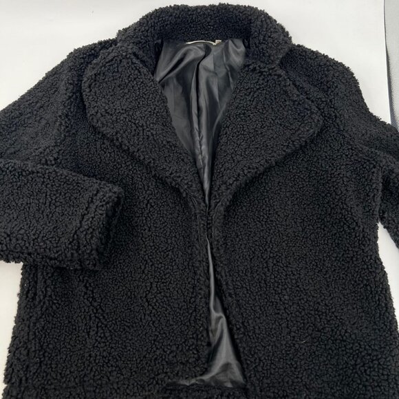 Andree Black Fuzzy Open Front Teddy Jacket | Size L - Picture 5 of 7